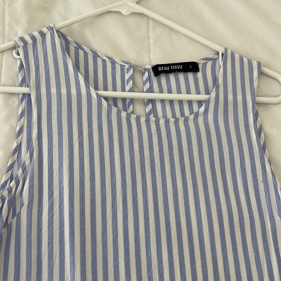 Beau Tissu baby blue and white striped top, size Small - Picture 2 of 4